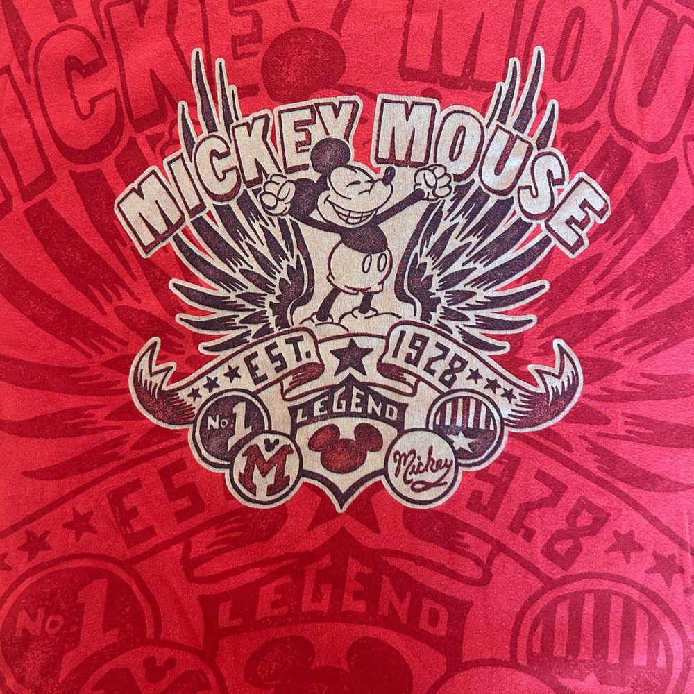 Disney Parks Vintage Red Mickey Mouse Graphic Short Sleeve Tee